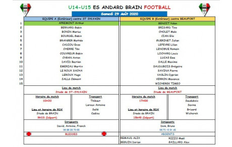 REPRISE U15 : SAMEDI 29 AOUT
